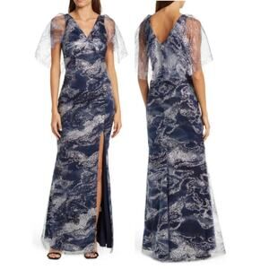 Marchesa Notte Glitter Tulle Cape Gown Formal Evening Gala Mother of Bride 4